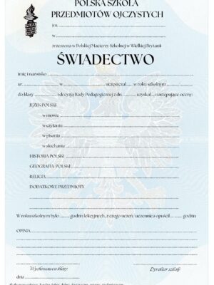 Świadectwo Polska Szkoła Przedmiotow Ojczystych