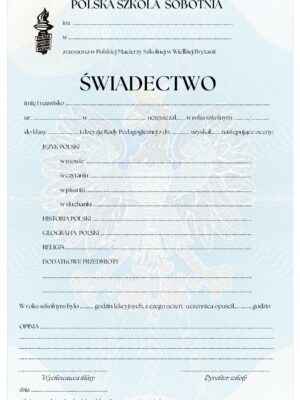 Świadectwo Polska Szkoła Sobotnia