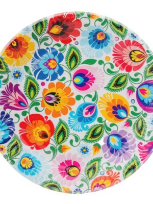 Talerz papierowy 23cm Wzór: łowicki biały